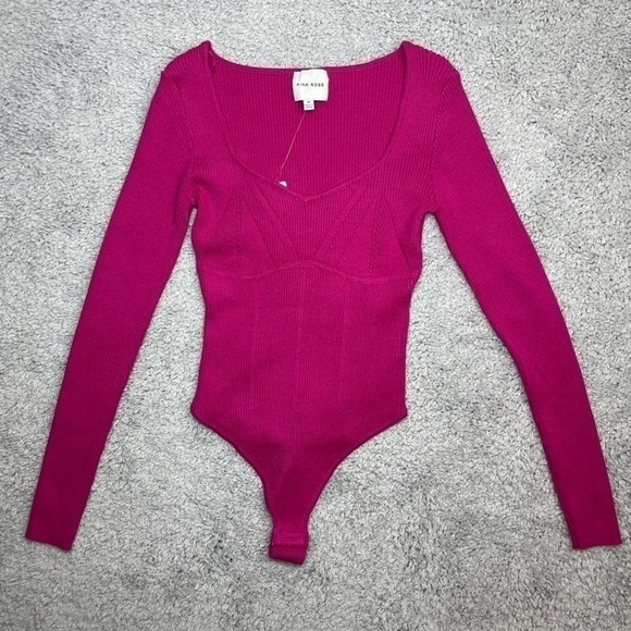 Pink Rose Bodysuit Womens Medium Base Layer Long Sleeve Winter Date Night Party - Picture 1 of 6